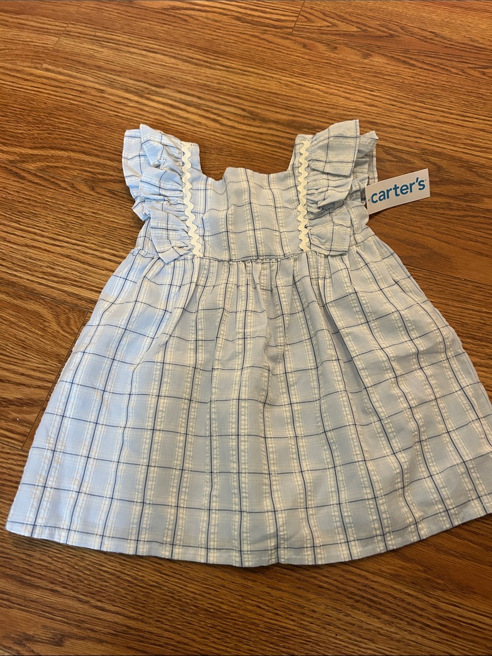 Carter's Baby Blue Plaid Ruffle-Sleeve Dress